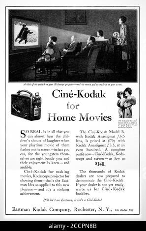 Werbung um 1927, für Cine-Kodak Filmprojektor, produziert von der Eastman Kodak Company in Rochester, New York, USA Stockfoto