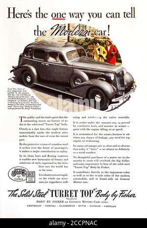 Werbung um 1935 für Buick wurde heute eine Division des amerikanischen Automobilherstellers General Motors nach dem Automobilpionier David Buick benannt. Es war unter den ersten amerikanischen Marken von Automobilen, und war die Firma, die General Motors 1908 gründete. Stockfoto