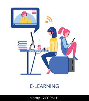 E-Learning-Konzept, flache Design Vektor-Illustration Nahaufnahme Stock Vektor