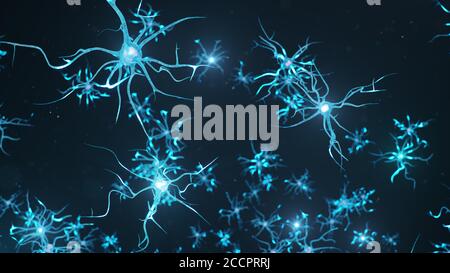 Abstrakte neurale Zellen. Synapsen und neuronale Zellen senden elektrische chemische Signale. Übertragungsinformationen. Neuron von miteinander verbundenen Neuronen mit Stockfoto
