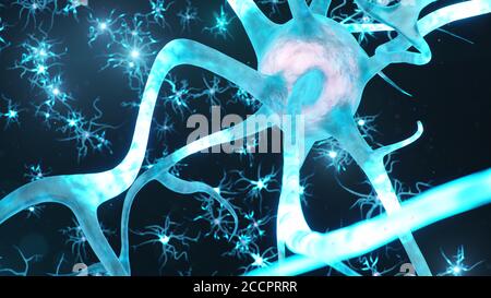 Abstrakte neurale Zellen. Synapsen und neuronale Zellen senden elektrische chemische Signale. Übertragungsinformationen. Neuron von miteinander verbundenen Neuronen mit Stockfoto