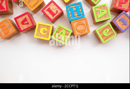 Bunte Holz ABC Alphabet Baby Entwicklung Blöcke Stockfoto