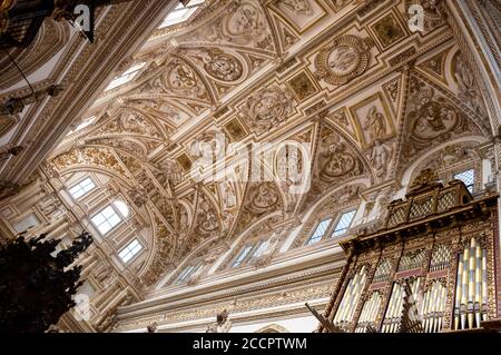 Decke der Kathedrale von Cordoba in Cordoba, Andalusien Spanien. Stockfoto