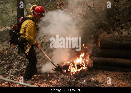 Boulder Creek, Kalifornien, USA. August 2020. Boulder Creek's alle Volunteer Fire Crews kämpfen gegen den CZU Lightning Complex Fire: Boulder Creek Gegend, in der Nähe von Santa Cruz. Quelle: Amy Katz/ZUMA Wire/Alamy Live News Stockfoto