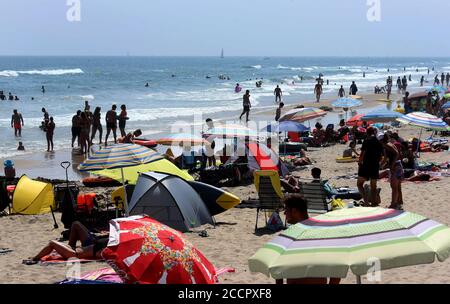 Marseillan, Frankreich. August 2020. Badegäste im warmen Mittelmeer in Marseillan Plage. Quelle: Waltraud Grubitzsch/dpa-Zentralbild/ZB/dpa/Alamy Live News Stockfoto