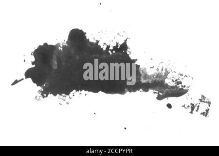 Grau schwarz isoliert Aquarell handgezeichnet Papier Textur Fleck auf weißem Hintergrund für Text-Design, Web, Label. Abstrakte Aquarelle dunkle Farbe Farbe Farbe str Stockfoto