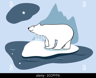 Eisbär auf Eisscholle, Nordpol. Niedliches kleines Tier. Vektor-Illustration für Kinder Kleidung, Stoff, Bettwäsche, Karten, Geschenkpapier Stock Vektor