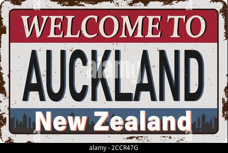 Vektor-Logo Emaille Auckland Neuseeland, vertikale Banner verrostet Zeichen auf dem Hintergrund Stock Vektor