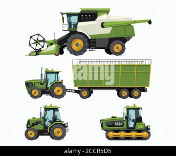 Landwirtschaftliche Fahrzeuge auf weißem Rücken isoliert gesetzt Stock Vektor