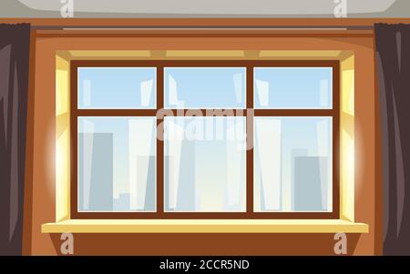 Fenster hell gelb Wohnung Vorderansicht glänzend Stock Vektor