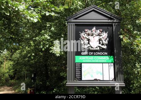 Ashtead Common National Nature Reserve, Eingang zur Craddocks Avenue, Ashtead, Surrey, England, Großbritannien, August 2020 Stockfoto