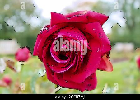 3D-Illustration eines floralen Hintergrunds mit bunten Blumen in einem Comic-Skizze Stockfoto