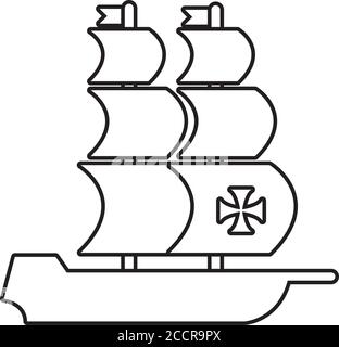 caravel Schiff columbus Tag Linie Stil Symbol Vektor Illustration Design Stock Vektor