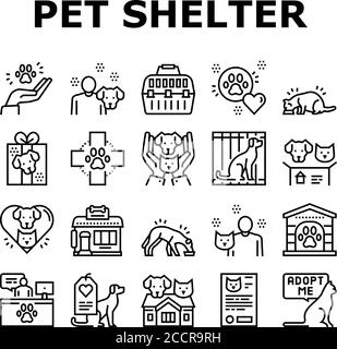 Tier Tierheim Sammlung Icons Set Vektor Stock Vektor