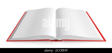 Öffnen Sie das Buch mit leeren Seiten auf weißem Hintergrund Stockfoto