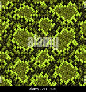 Nahtloses Schlangenmuster. Schwarz und gelb grün Reptil wiederholende Textur. Strukturierte Schlangenhaut modischen Hintergrund. Mode und stylische Tier p Stockfoto