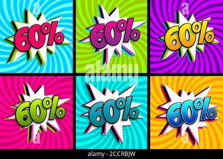 Comic Text 60 Prozent Sale Set Rabatt. Stock Vektor