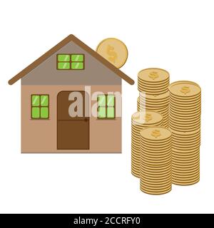 Haus mit Münze Konzept Geld sparen für zu Hause, Vektor-Illustration Stock Vektor