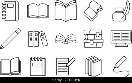 Bündel von fünfzehn Büchern Literatur Satz Ikonen Vektor Illustration Design Stock Vektor