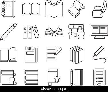 Bündel von zwanzig Bücher Literatur Set Sammlung Symbole Vektor Illustration Design Stock Vektor