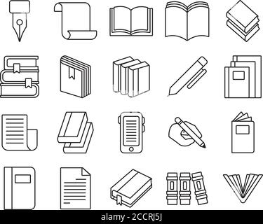 Bündel von zwanzig Büchern Literatur Satz Ikonen Vektor Illustration Design Stock Vektor