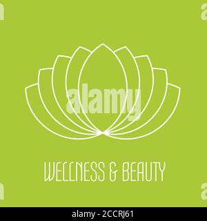 Green Lotus Icon - Wellness Beauty und Spa Thema. Einfache flache grüne Vektorgrafik auf weißem Hintergrund. Stock Vektor