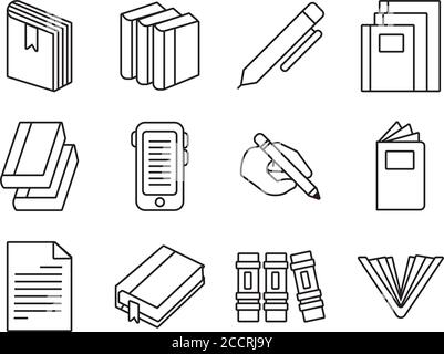 Bündel von zwölf Büchern Literatur Set Icons Vektor Illustration Design Stock Vektor