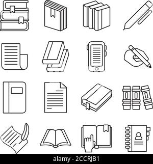 Bündel von sechzehn Büchern Literatur Set Sammlung Symbole Vektor Illustration Design Stock Vektor