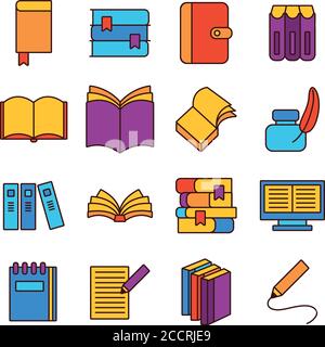 Bündel von sechzehn Büchern Literatur Satz Symbole Vektor Illustration Design Stock Vektor