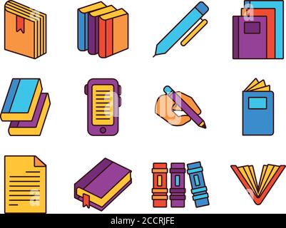 Bündel von zwölf Büchern Literatur Set Icons Vektor Illustration Design Stock Vektor