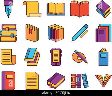 Bündel von zwanzig Büchern Literatur Satz Ikonen Vektor Illustration Design Stock Vektor