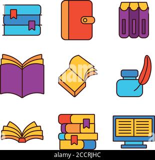 Bündel von neun Büchern Literatur Satz Symbole Vektor Illustration Design Stock Vektor