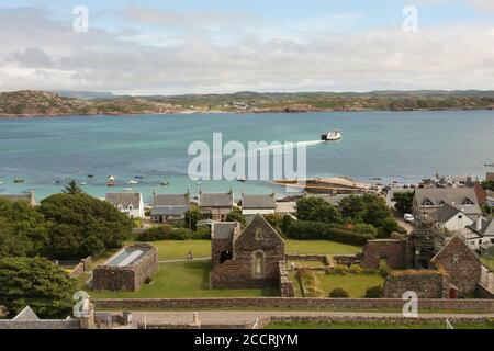 Ruinen des ursprünglichen Klosters und Nonnenklosters, Isle of Iona, Schottland, Großbritannien Stockfoto