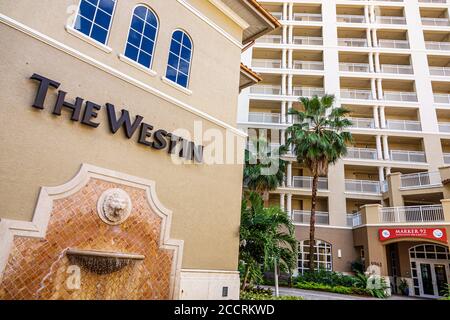 Cape Coral Florida, Westin Cape Coral Resort in Marina Village, Hotelhotels Unterkunft Inn Motel Motels, Auffahrt Eingang, Schild, außen, Brunnen, Besucher Stockfoto