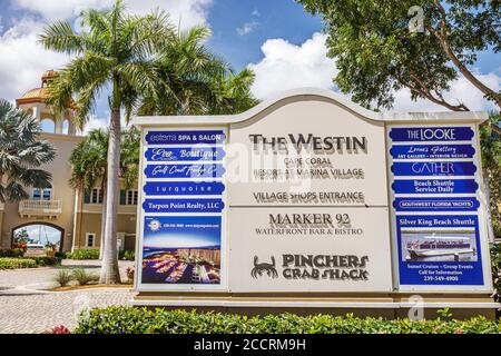 Cape Coral Florida, Westin Cape Coral Resort in Marina Village, Firmenverzeichnis, Eingangsschild, Geschäfte im Dorf, Besucher reisen Touristen an Stockfoto