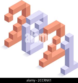 2021 Isometrische Vektor-Illustration des neuen Jahres Kunst. Minimal 2021 Vektor Feiertagsdekoration Elemente für Design, Postkarte, Grußkarten und Einladungen Stock Vektor