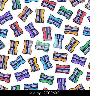 Hand gezeichnet Bleistift Anspitzer Symbol isoliert Nahtloses Muster auf weißem Hintergrund. Vektorgrafik Stock Vektor