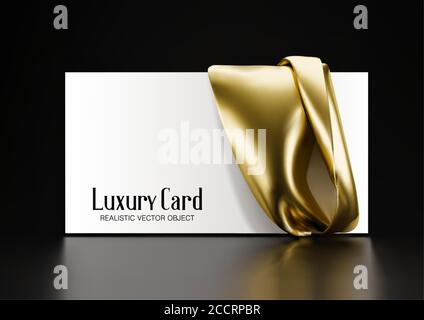 Horizontale weiße Karte mit einem Tuch aus goldenem Stoff. Vektor-3d-Illustration. Vorlage für Präsentation, Werbung. Stock Vektor