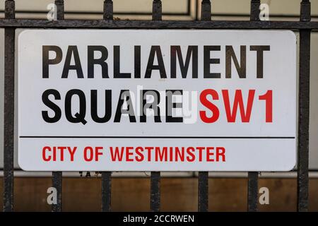 Parliament Square, SW1, City of Westminster, Street signm London, England, Großbritannien Stockfoto