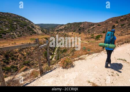 Wanderer im Water Canyon, Santa Rosa Island, Channel Islands National Park, California USA Stockfoto