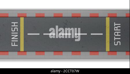 Draufsicht auf die Rennstrecke mit Start- und Ziellinie. Vector realistische Illustration von leeren Asphaltstraße für Auto-Rallye und Speed-Rennen. Speedway für Motorsport-Wettbewerb Stock Vektor