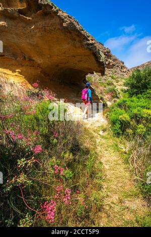 Wanderer in Lobo Canyon, Santa Rosa Island, Channel Islands National Park, Kalifornien USA Stockfoto