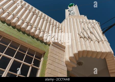 Shamrock, USA - September 11 2015; Art-Deco-Architektur-Detail-Perspektive auf das Äußere des Gebäudes. Stockfoto