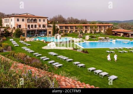 Hotel Adler Thermae, Bagno Vignoni, Toskana mit Thermalbad, Toskana, Val d'orcia Italien, UNESCO-Welterbe, Stockfoto