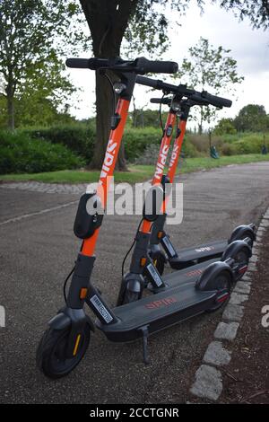 Spin-E-Scooter werden in Milton Keynes vor Gericht gestellt. Stockfoto