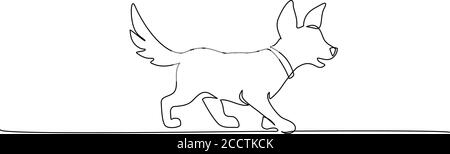 Fortlaufende eine-Linie-Zeichnung. Wanderhund. Vektorgrafik schwarz auf weiß Stock Vektor