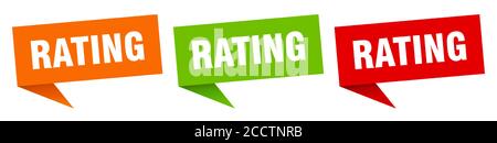 Rating Banner Zeichen. Bewertung Sprechblase Label-Set Stock Vektor