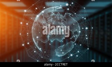 Verbindungen System Sphere globale Weltansicht auf Server Hintergrund 3D Rendering Stockfoto