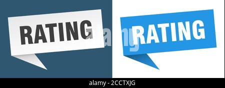 Rating Banner Zeichen. Bewertung Sprechblase Label-Set Stock Vektor