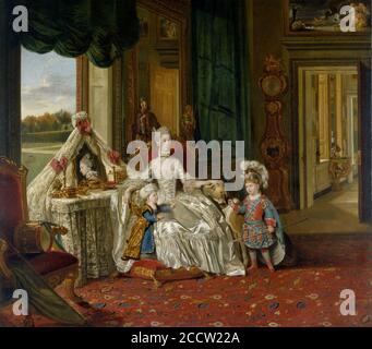 Johan Joseph Zoffany (Frankfurt 1733-London 1810) - Königin Charlotte (1744-1818) mit ihren beiden ältesten Söhnen Stockfoto